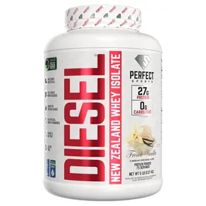 PERFECT SPORTS Diesel 100% New Zealand Whey Protein Isolate | Stevia Sweetened, No Artificial Ingredients, Keto | 0g Carb, 0g Fat, 27g Protein | 5 Pounds (French Vanilla)