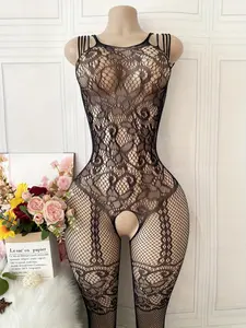 Women's Floral Lace Sexy Bodystocking, Mesh Cut Out Detail Crotchless Jumpsuit for Women, Fashion Comfy Women's Underwear for All Seasons, Lingerie, Sheer Bodysuit