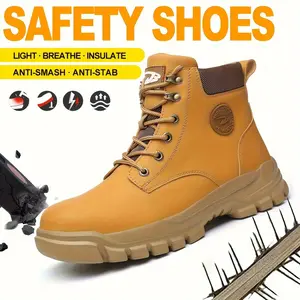 【Clearance Sale】Men's Rugged Yellow Work Boots | Steel-Toe High-Top Safety Shoes, Wear-Resistant & Non-Slip Outdoor Footwear with Anti-Smash & Anti-Puncture Protection, Fall & Winter Must-Have (Brown)