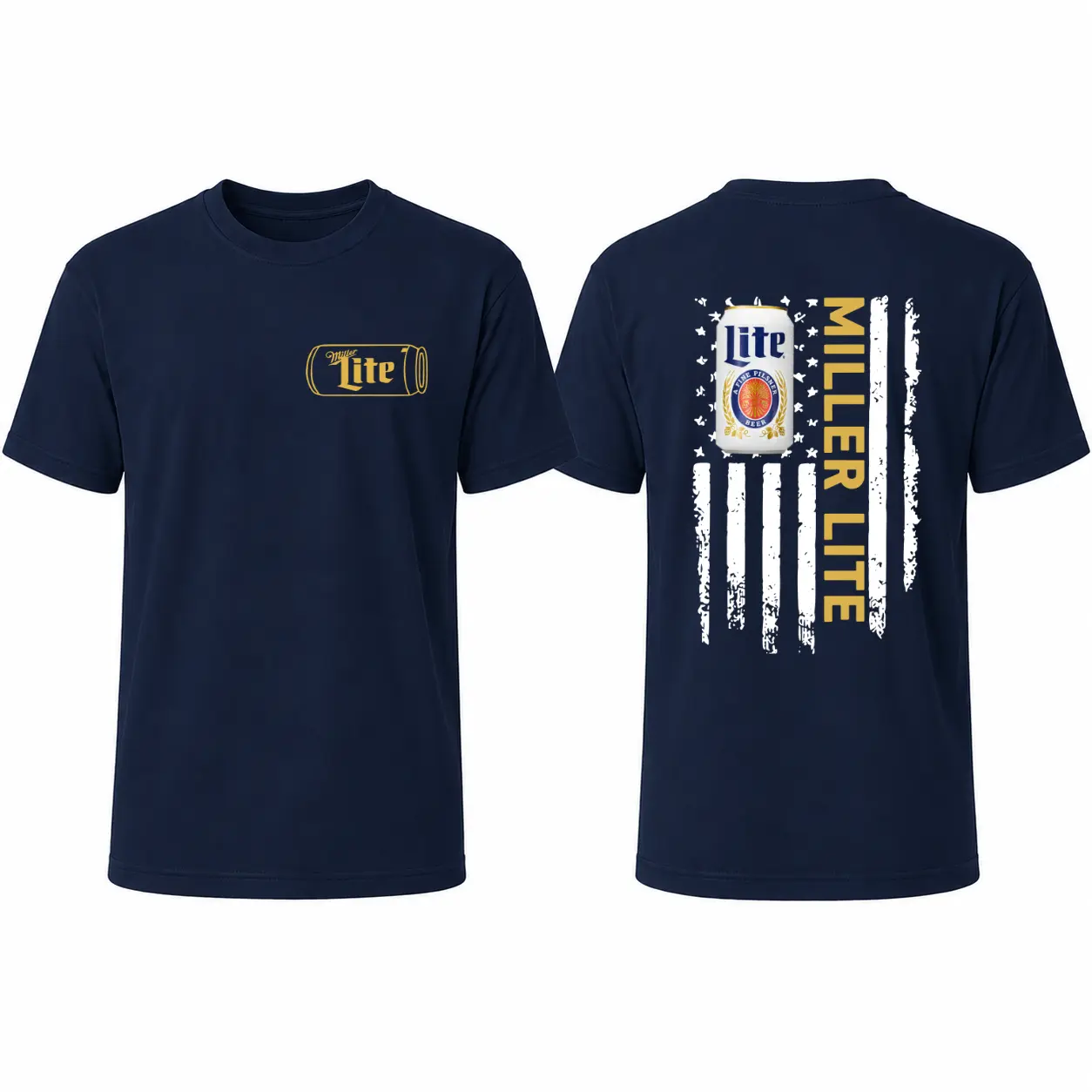 Vintage Lite Can Graphic T-Shirt Retro American Flag Unisex Cotton Tee, Beach Party Graphic Tee Unisex Heavy Cotton Shirt