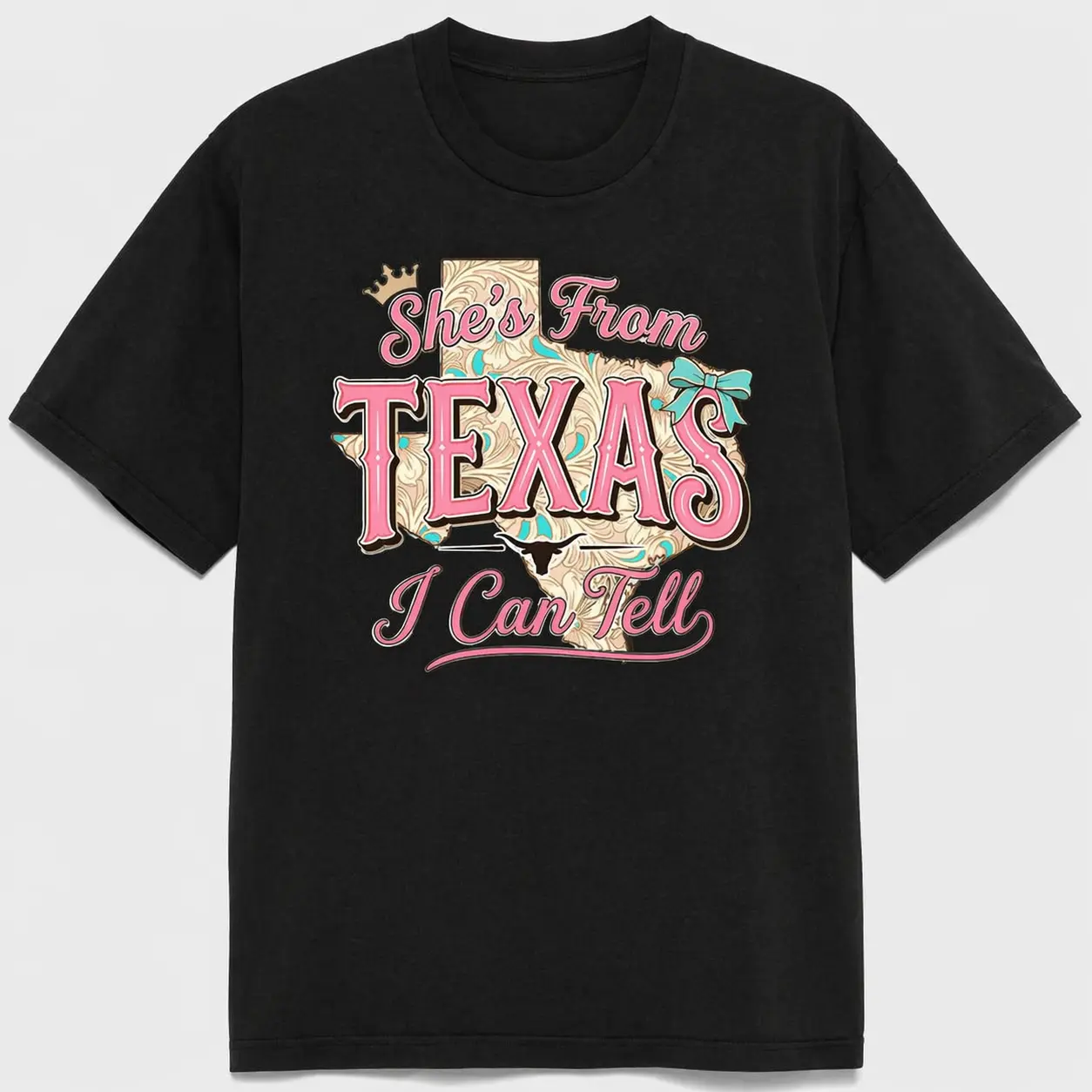 Women's Shortsleeve Tshirt, Western Texas Country Top with a "She's From Texas" State Pride Print for Womenswear, Western Style, Cowgirl Theme, Casual Wear, Sleeve Shirt, Lady, Tee, Graphic Print, Country-Themed Women's T-Shirts, Texas Pride