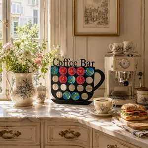 Wooden K-Cup Storage Rack, Coffee Cup Design, Coffee Capsule Organizer, Vintage Kitchen Decor, Large Capacity, Suitable for Cafes and Kitchens
