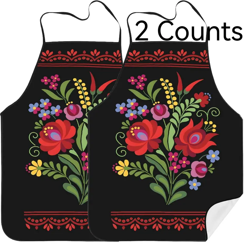 Floral Pattern Apron Set, 2-Piece Polyester Kitchen Apron for Cooking & Baking, Christmas Gift for Women, Kitchen Essentials
