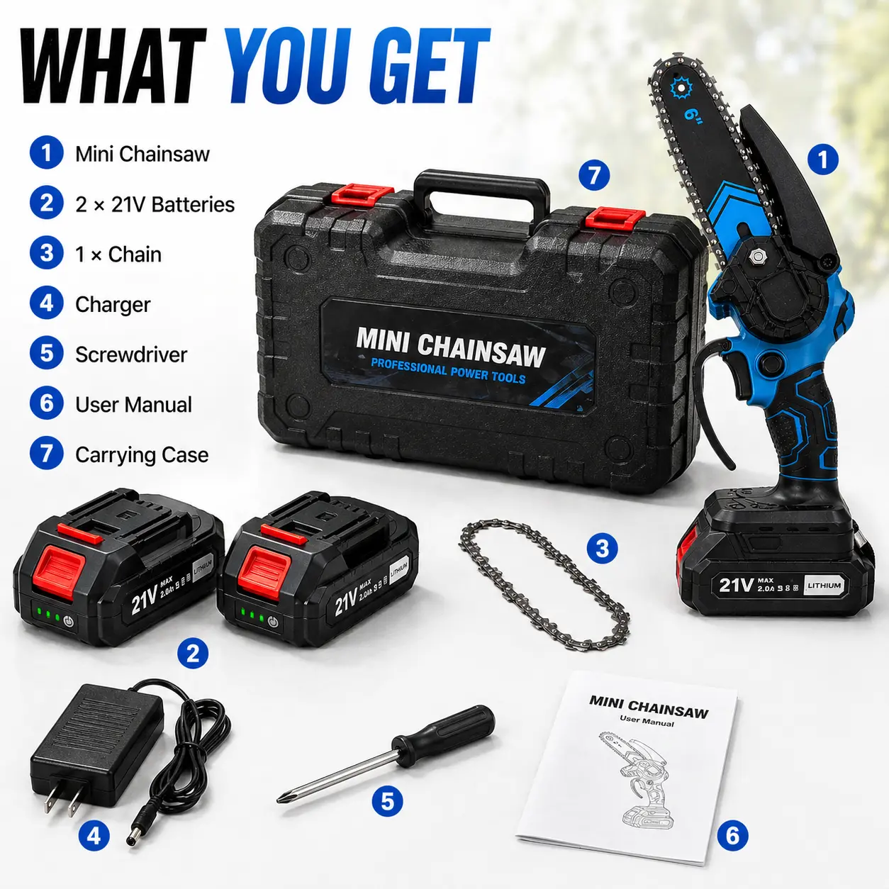 【FathersDayGift】Cordless Mini Chainsaw 6-Inch, 900W Powerful Electric Chainsaw with 21V Battery, Portable Handheld Wood Cutter for Garden, Tree Trimming & Outdoor Use