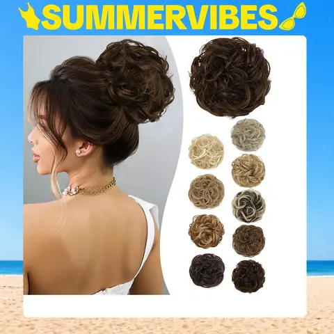 AISI HAIR Women's 5-Inch Fluffy Body Wave Messy Bun Scrunchies - Synthetic Chignon Ponytail Extensions, Casual Tousled Updo Wiglets, Faux Locs Braids Weave, Heat Resistant Fiber Hairpiece with Adjustable Hold Elastic Band, Synthetic Glueless Wigs