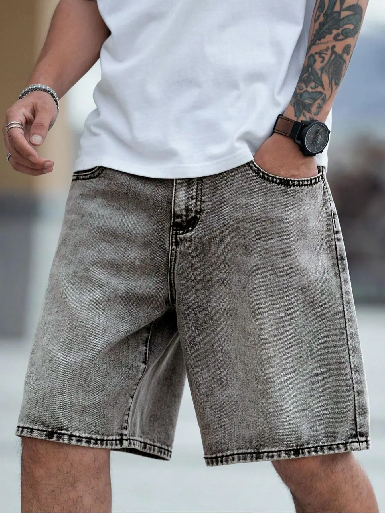 Men's Solid Color Denim Shorts, Loose Casual Fashion Comfy Shorts for Summer, Men's Bottoms for Daily Wear, Casual Fashionable Shorts