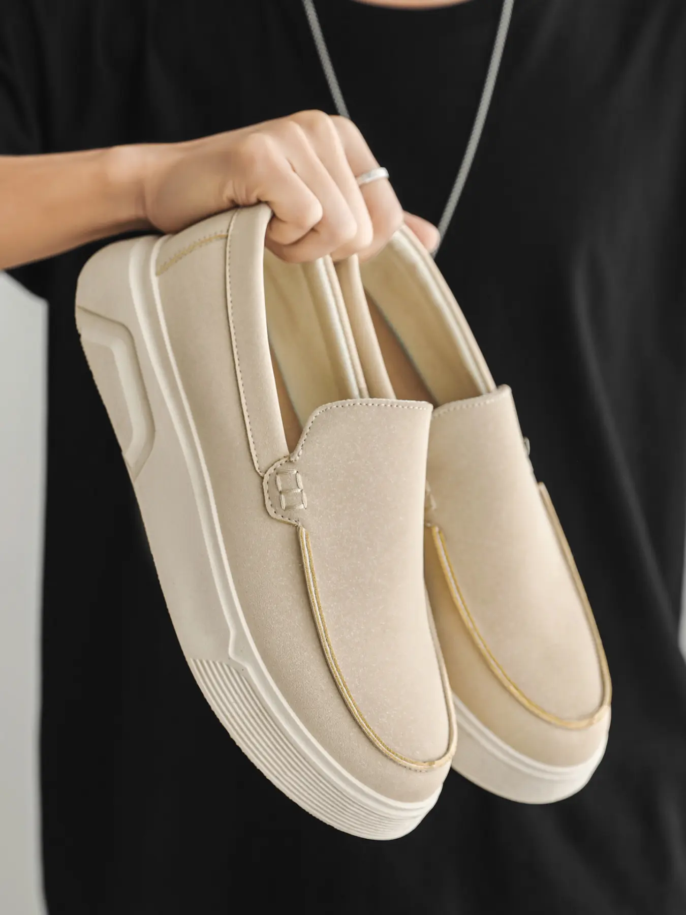 Men's Thick-Sole Loafers, Slip-On Casual Dress Shoes, Comfortable Soft Sole Platform Loafers, Lightweight Height Increasing Business Shoes for Daily Work & Walking Footwear, PU Leather Footwear