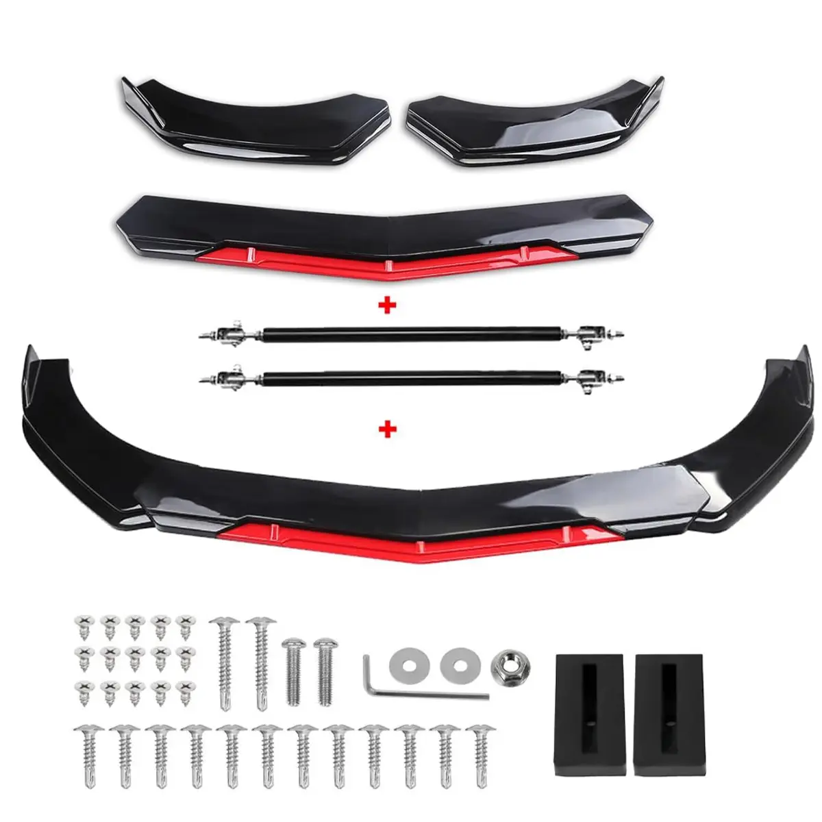 Front Bumper Lip Chin Spoiler Splitter Diffuser Guard Wing Protector Trim, 2pcs Strut Rods Universal Fit For Dodge Charger/Volkswagen/Impreza/Camaro/BMW/KIA/Chrysler/Honda/Toyota/Mustang/Hyundai/Malibu/Nissan/Dodge/Corvette C7