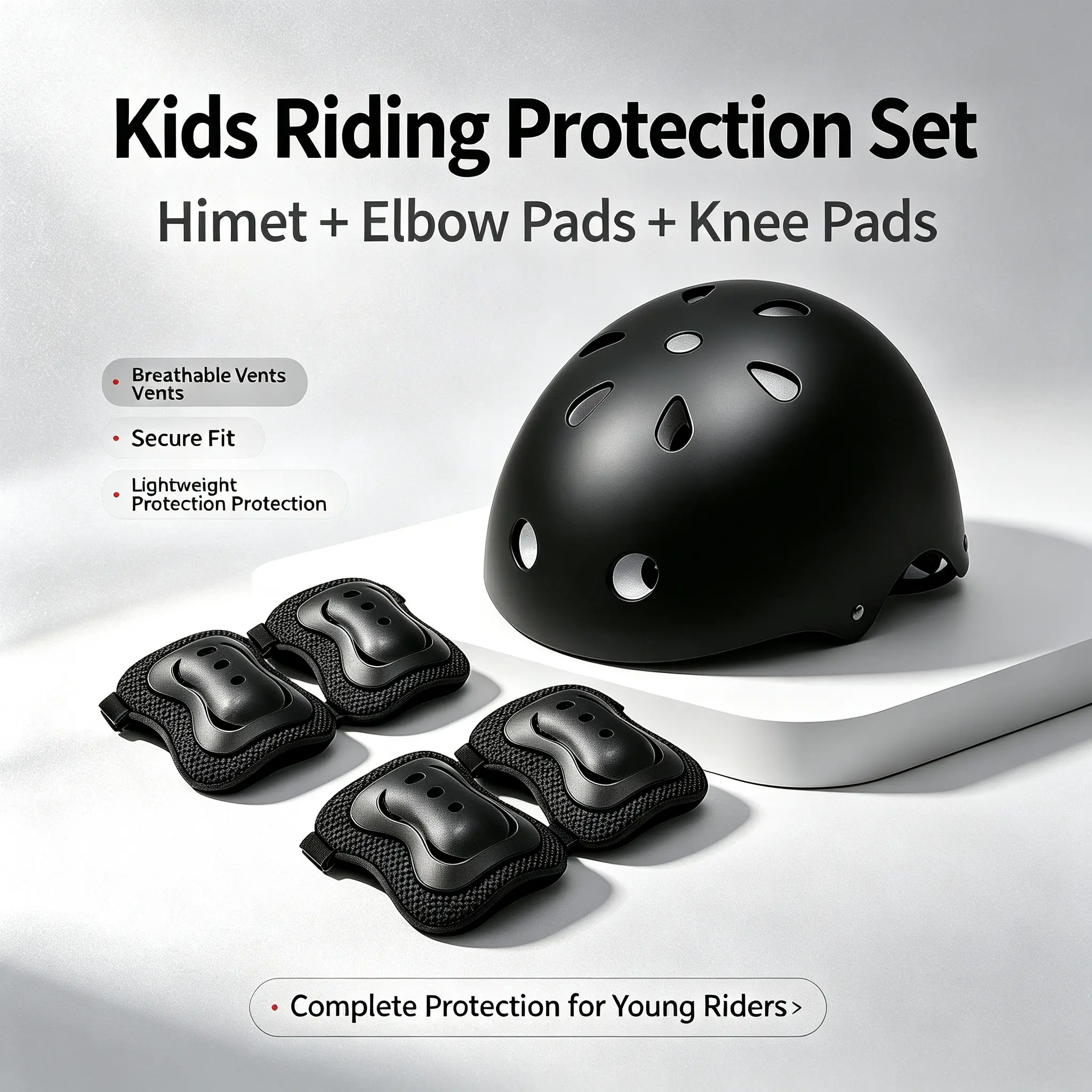 Kids Bike Safety Gear Set,Helmet + elbow pads + knee pads（The black accessories are suitable for the black and green bikes.The red and blue accessories are suitable for bikes of their corresponding colors.）