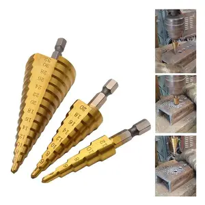 Lndustrial Drilling Tools,Multi-Purpose Drill Bits,Titanium Coated High Speed Steel Step Drill Bit Set, Durable Hex Shank Cone Drill Bit Kit, Practical Power Tool Accessories, Heavy Duty, Hardware, Cutting.