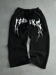 Men's Loose-Fit Casual Pants, Dark Gothic Graphic Sports Pants, Perfect for Raves, Emo Style, 2000s Fashion, Comfortable and Stylish