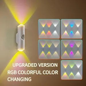 4 Pack LED Motion Sensor Night Light Magnetic Wall Lamp RGB Color Changing Cabinet Decor Rechargeable Kitchen Closet Lights Auto-Sensing Drill-Free
