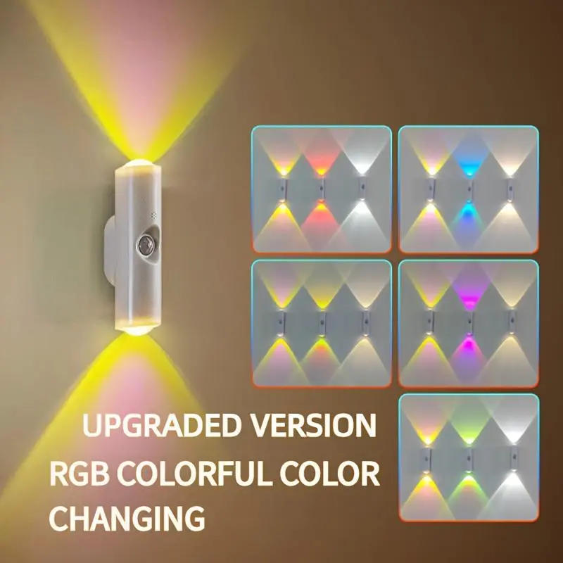 4 Pack Rechargeable LED Auto-Sensing Wall Lamp - Magnetic Drill-Free Design Color Changing Nightlight with RGB Atmosphere & Colorful Lights, Metal Surface Decorative Accent Lighting for Kitchen Cabinets, Closet