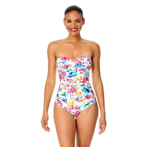 Women's Watercolor Paisley Twist Front Shirred One Piece Swimsuit