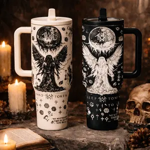Auracup 1pc 40oz Sleep Token Insulated Tumbler with Handle and Straw, Gothic Angel Moon Art Stainless Steel Travel Mug, Vacuum Water Bottle Keeps Drinks Cold Hot for Hours, Large Capacity Car Coffee Cup Gift, Thermos Cup