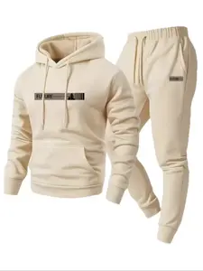 Men's Fall Winter Casual Athletic Jogging Fashion Heavyweight Two-Piece Streetwear Tracksuit Set, Round Neck Long Sleeve Hoodie and Sweatpants, Geometric Print, Comfortable Jogging Suit
