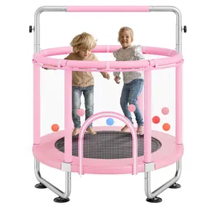 VEVOR 55" High-Bounce Outdoor Trampoline, 4.6FT Indoor Mini Toddler Trampoline with Safety Enclosure Net & Basketball Hoop, Pink Birthday/Christmas Gifts for 3+ Years Children, High-Bounce Outdoor Trampolines