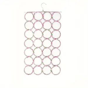 Foldable Woven Hook Scarf Rack, 28-Hole Storage Organizer with Ring Band Hooks, Closet Display Shelf & Shawl Wrap Holder, Space Saving Hanger