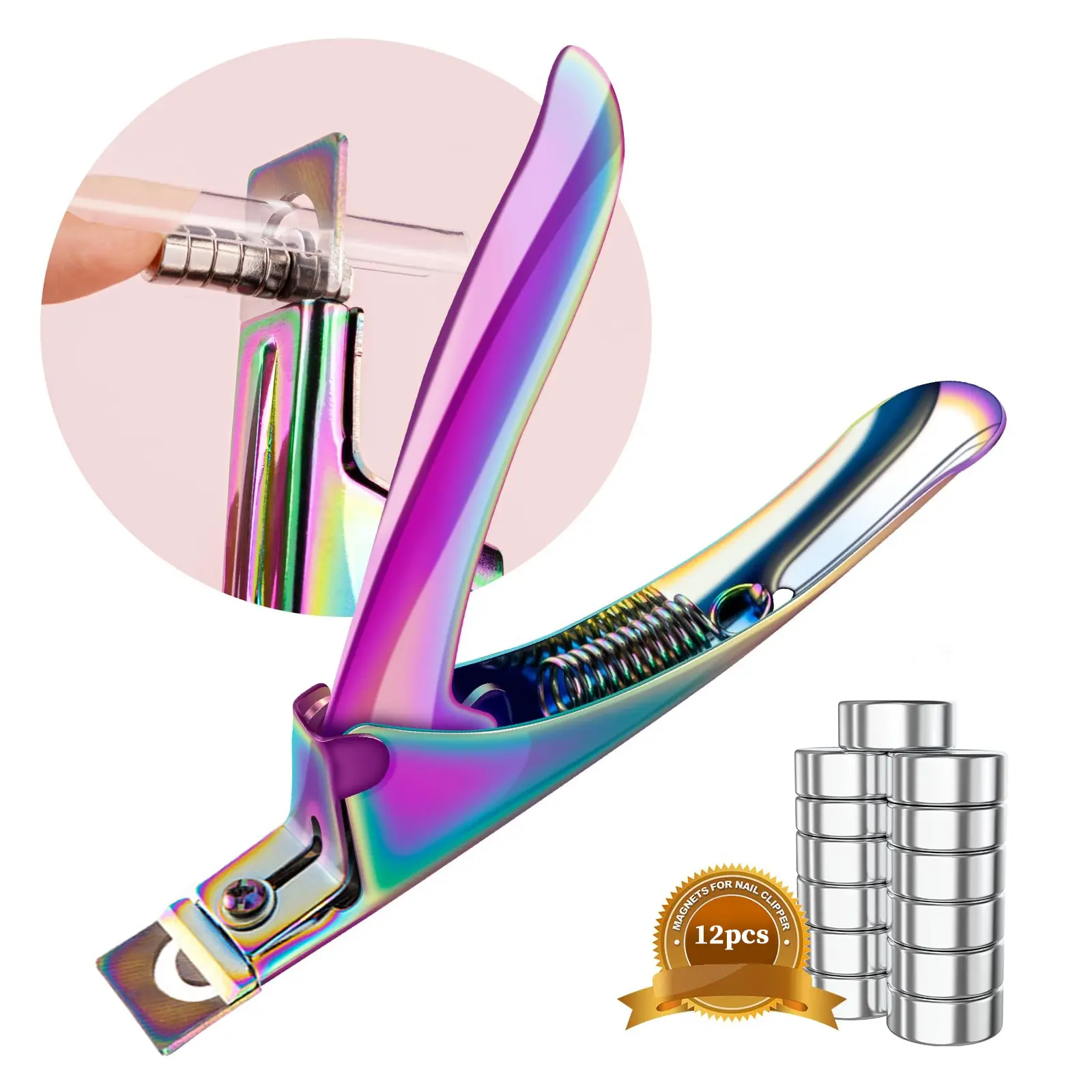 Chameleon Metal Premium Adjustable Nail Clippers with Magnet Sizers for Acrylic Nails, Professional Stainless Steel Fake False Nail Tip Clipper Cutter Trimmer, Manicure Tool for Salon Home Nail Art DIY, Nail Tools