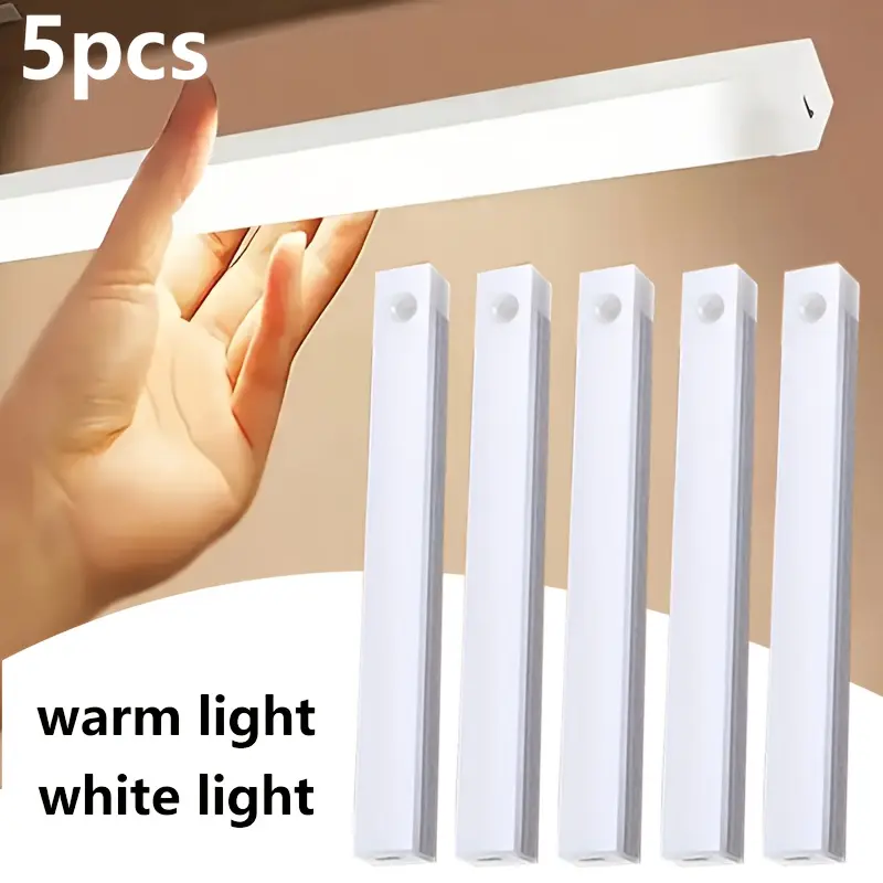 5-pack - USB rechargeable LED strip lights, available in warm/cool dual colors, with motion sensor function, magnetic installation, USB interface, USB lighting device, computer peripheral accessory, suitable for bedrooms, living rooms, hallways, wardrobes