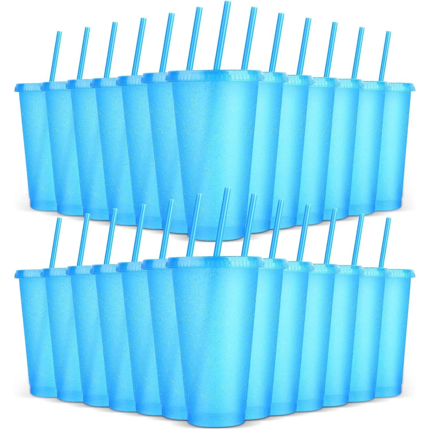 24 Pack Plastic Tumblers with  and Straws,  Colorful Cups for Parties, Birthdays, Iced Coffee, Travel, Cold Drink Bulk Tumblers (24 oz, Blue)