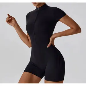 Women's Summer Zipper Short Sleeve Yoga Jumpsuit |     Slim Fit One-Piece Sportswear for Workout, Dance, Fitness & Active Sports - European & American Style