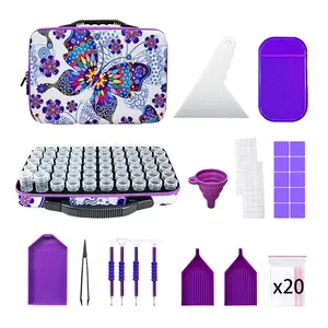 30/60/120 Slot Diamond Painting Storage Box, Transparent Bead Bottle, Blue Butterfly Organizer with Tools, DIY Supplies