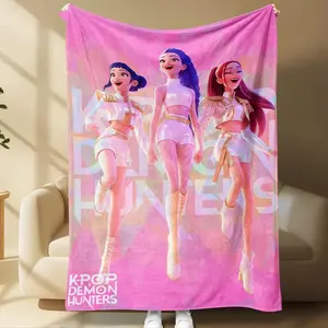 Huntrix Girls KPOP Demon Hunters Team Pink Flying Pose Throw Blanket Soft Cozy Warm Flannel Plush Blanket for Sofa Couch Bed Travel Halloween Christmas Party Festival Cosplay quilt holiday gift