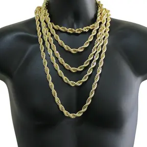 3/5/7mm Gold Plated Stainless Steel Twisted Rope Chain Necklace Choker 16-30" For Men Women Daily Jewelry Christmas Gift