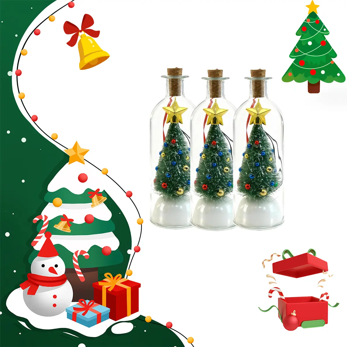 Retro 1 Pack Wireless Recordable Christmas Tree Message in a Bottle Ornament, Voice Recording & Playback Glass Keepsake with Snowy Landscape, Festive Home Holiday Party Decor Gift