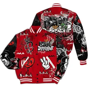 Varsity Jacket to Match Bred Velvet 11s, Been Dif2erent Drip Graffiti All Over Print, Anime-Inspired Baseball Jacket, Cool Otaku Streetwear for Men and Women