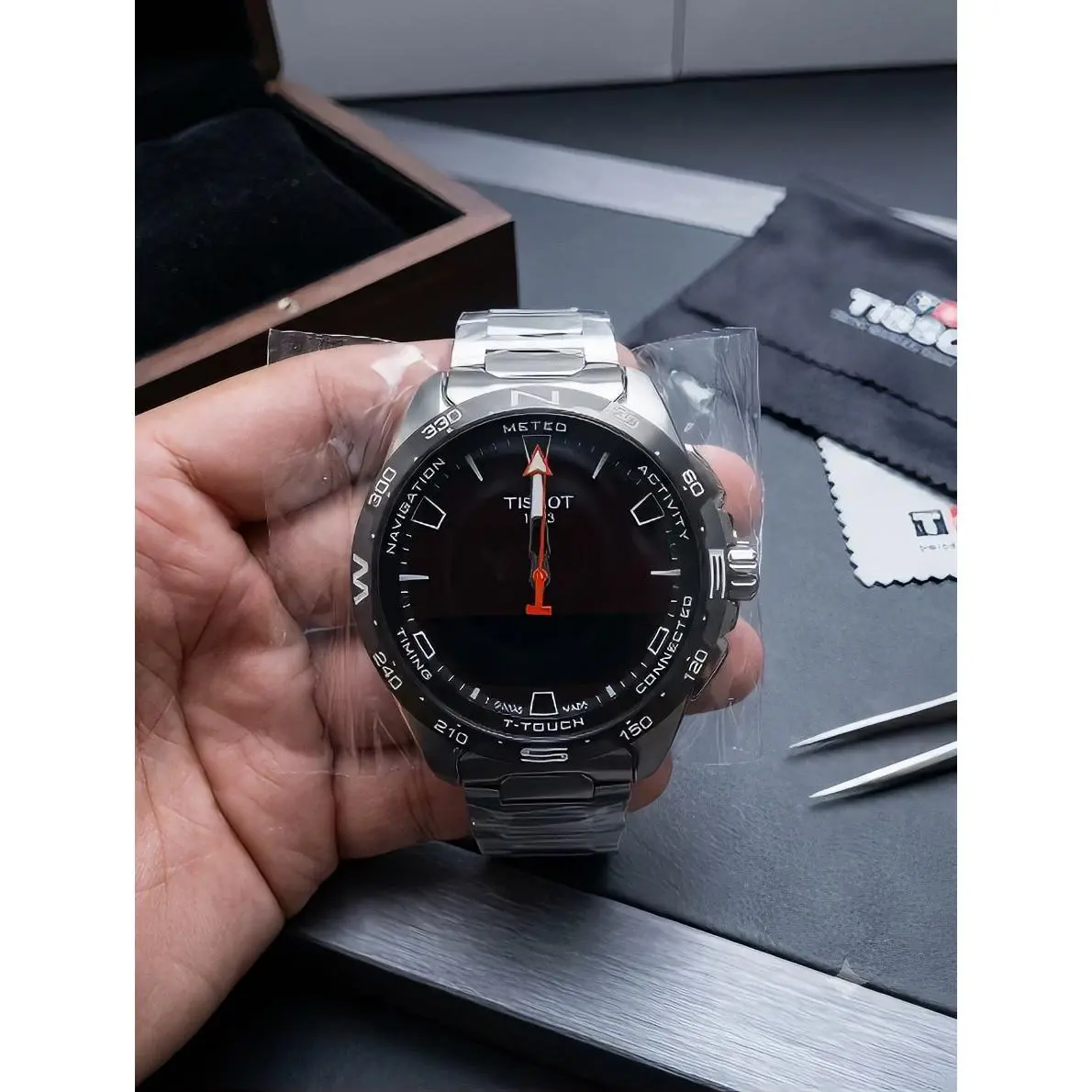 Tissot T-Touch Connect Sport T1214201105100 Swiss Titanium Smart Hybrid Watch with Black Dial and Titanium Strap Solar Charging and Smartphone Connectivity