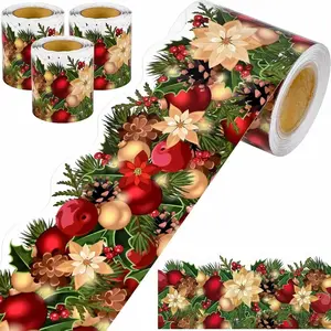 Generic Christmas Bulletin Board Borders Poinsettia Decorative Self-Adhesive Festive Border Sticker for Classroom Home Holiday Decor Xmas Wall Door Window Display