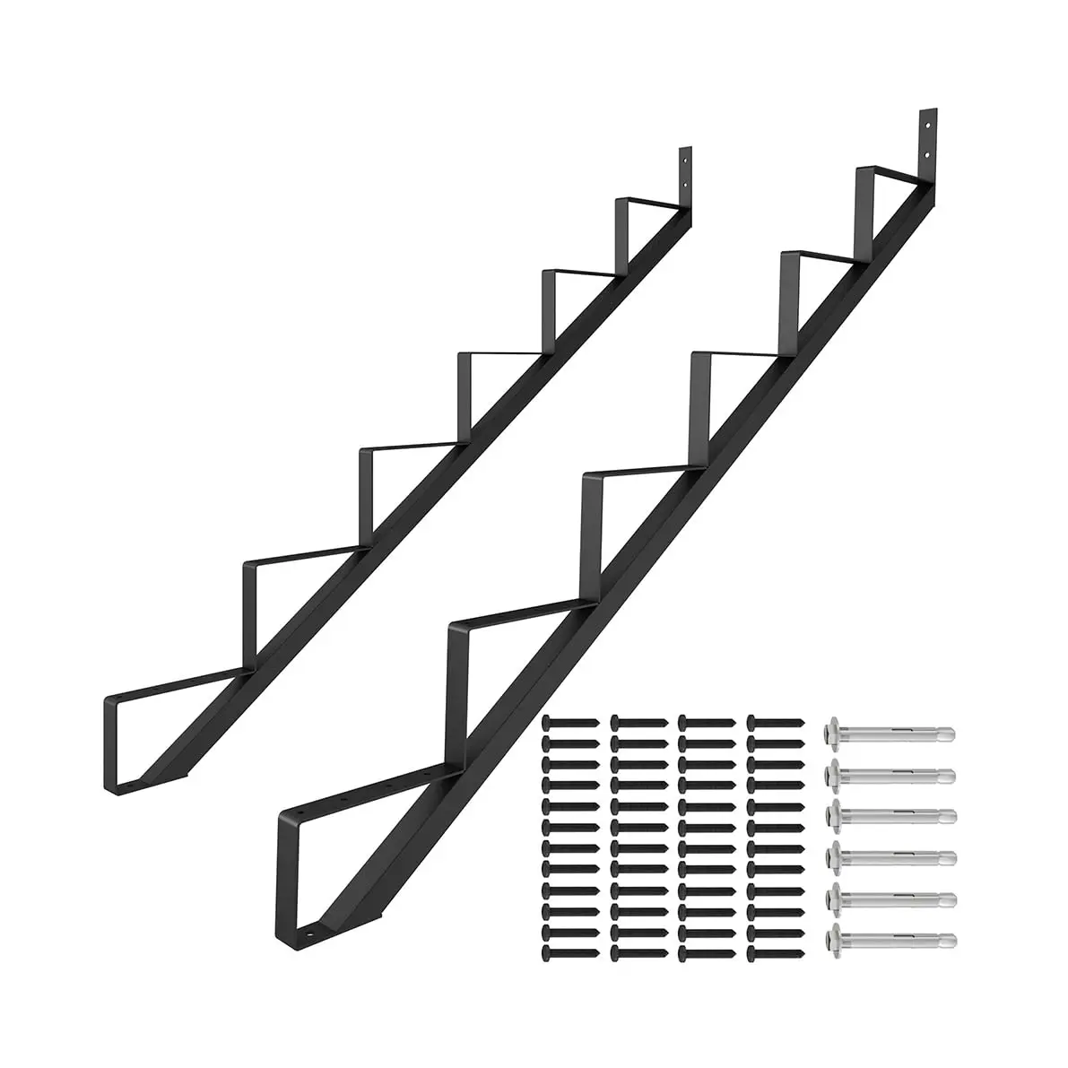 DONEXT Metal 6-Step Stair Stringers (2 Pcs) - 50in Deck Height, Powder Coated Black, 500lbs Load-Bearing, Corrosion & Weather Resistant Outdoor Hot Tub Steps with Aesthetics, Mounting Holes, Easy Installation for Backyards, Porch (Home Improvement Supply)