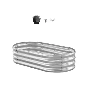 VEVOR Metal Raised Garden Bed, 4 x 2 x 1 ft Oval Outdoor Galvanized Planter Garden Box, Open Bottom Design, Large Planter Raised Bed for Growing Vegetables, Flowers, and Succulents, Galvanized Color