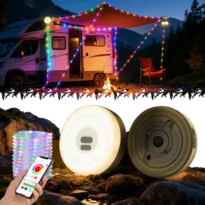 ISUNMEA Camping String Lights, 4-in-1 quick storage 19.7ft rechargeable tent light string with 8 lighting modes, hanging waterproof portable LED lights, perfect for outdoor patios, canopies, gardens, parties, and essentials