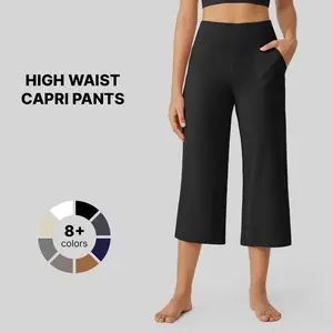 G4Free Capri Pants for Women Wide Leg Yoga Dress Cropped Pants Capri Leggings with Pockets for Casual Summer