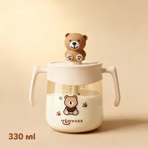 330ML High-Level Ppsu Toddler Straw Cup with Handle & Cute Bear Silicone Cover, Baby Feeding Milk Cup Sippy Cup, Wide-Mouth Design, Easy-Clean, Toddler Sippy Cups