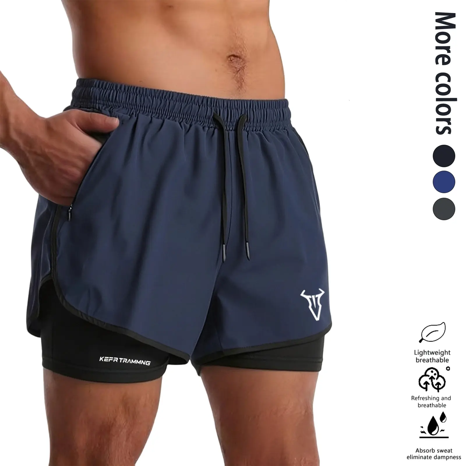 One men’s quick-dry sports shorts — lightweight and breathable, drawstring design with inner print, running/fitness shorts suitable for the gym, jogging, and outdoor activities