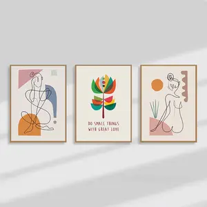 3 Pcs Nordic Minimalist Canvas Prints, Abstract Human & Plant Themes, Inspirational Quotes, Unframed Wall Decor for Living Room, Bedroom, Office