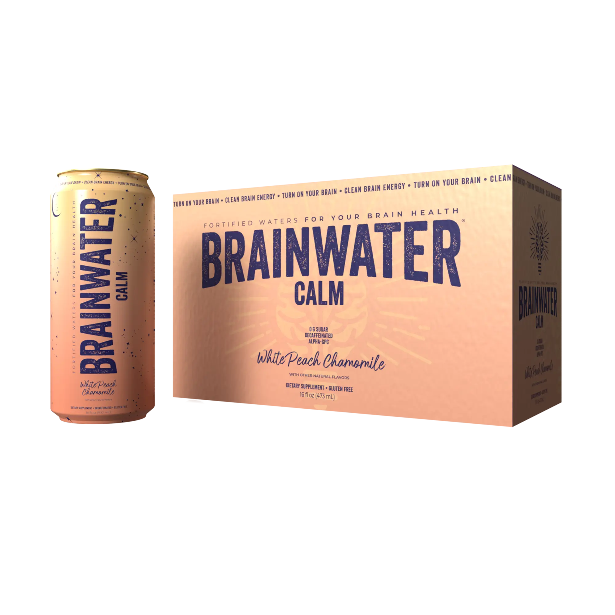 BRAINWATER Calm White Peach Chamomile 16 fl oz RTD 8-Pack