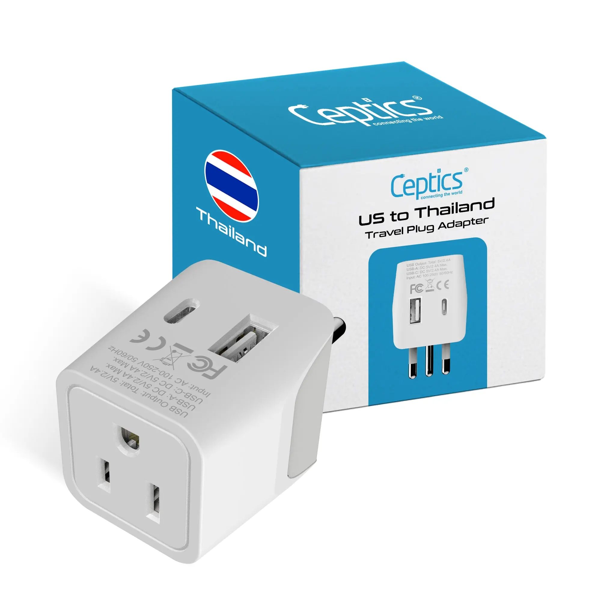 Thailand Travel Adapter - Type O - USB-A + USB-C (CTU-18)
