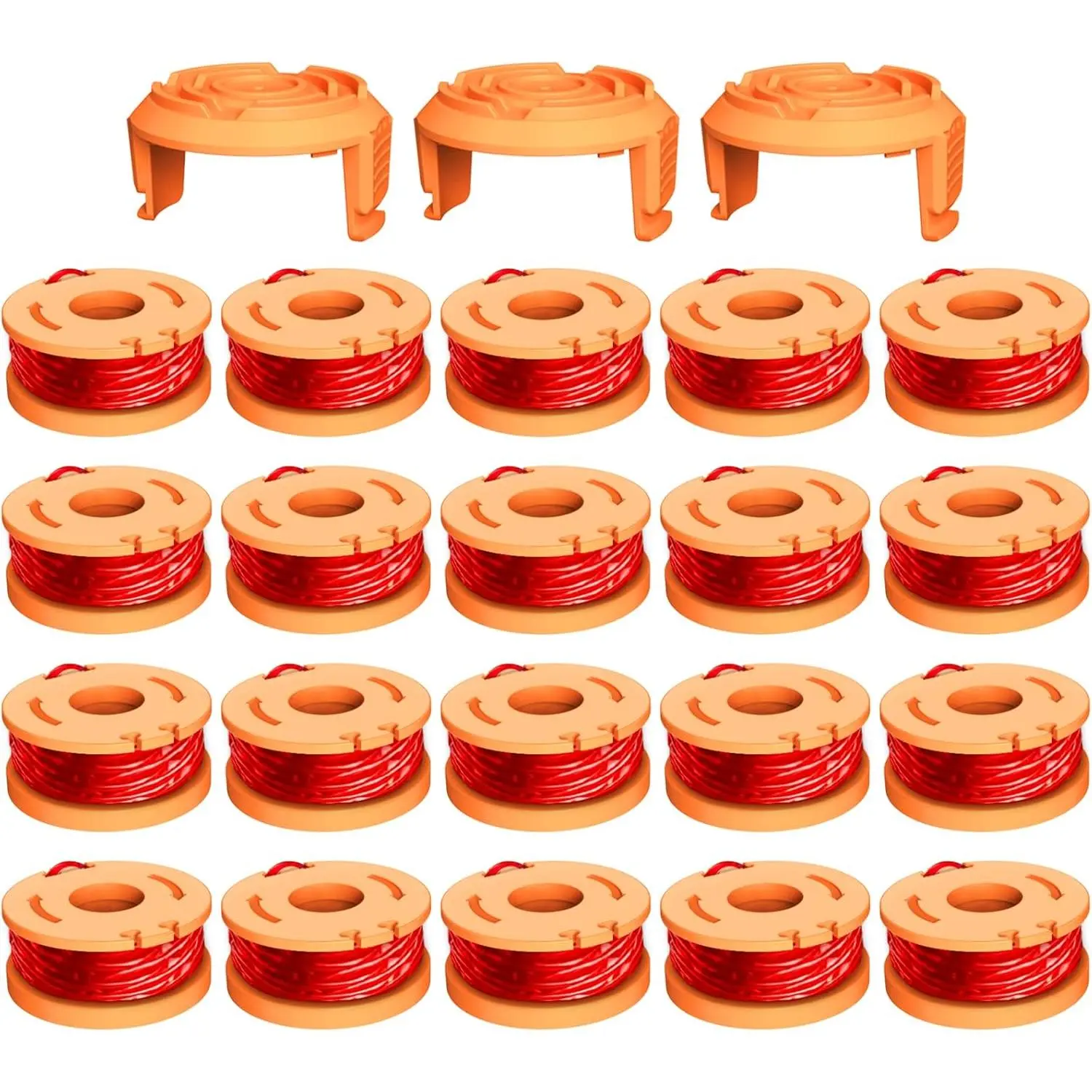 23 count WA0010 Replacement Trimmer Spool for Worx, 0.065 Inch Diameter Trimmer String Weed Eater Refils and WA6531 Spool Cap Covers, Compatible with Worx Weed Eater(20 Trimmer spools+3 Spool Caps)