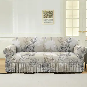 Floral Print Stretch Sofa Cover, 1 Count Sofa Slipcover with Skirt, Dustproof Sofa Protector for Home Living Room, Sofa Protector for Home Living Room