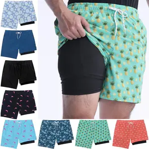 Mens Swim Trunks with Compression Liner Swim Shorts 7 Swimming Trunks Stretch 7 Inch Swim Suits Quick Dry