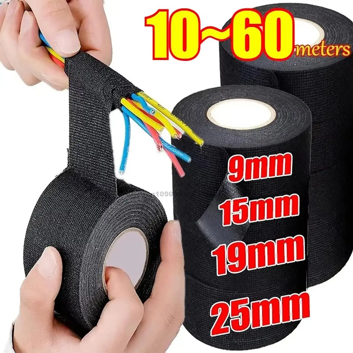 High-Temperature Flocking Fabric Tape, Industrial Adhesive Tape, Professional Car Soundproofing, Durable, Noise-Proof, Shock-Absorbing, Flame-Retardant, 10m Long