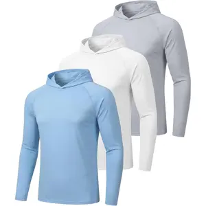 3 Pack Men's UPF 50+ Long Sleeve Fishing Rash Guard Set, Lightweight UV Protection Sun Hoodie Swim Shirt