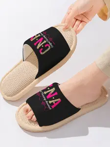 Leopard Print Pink CNA (Certified Nursing Assistant) + ECG Pattern | Professional & Edgy Style 1 Pair Linen Breathable Non-Slip Home Slippers For CNAs/Nurses/Medical Professionals/Working Women (Spring Summer/Lounging/Work Use/Gifting)