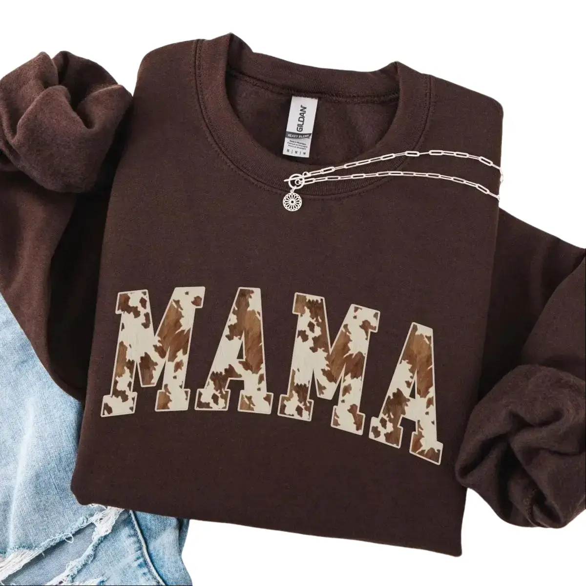 Brown Cow Print Mama Sweatshirt Mama Cowhide Sweater Mama Western Crewneck Mama Christmas Gift Mom Birthday Trendy Mama Shirt - Printfamily