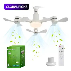 E27 Socket Ceiling Fanlights with Remote Control, 3 Head Drone Fan Lamp with Extended Pole and Base, Adjustable Brightness, 3 Speeds, Bedroom and Small Room #GLOBAL PICKS